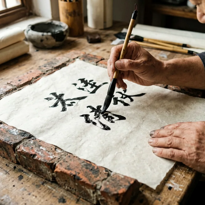 Ink being worked into a carved brick relief